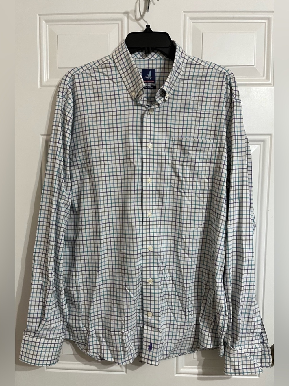 Johnnie O Prep-Formance Dress Shirt Men’s Large Blue Stretch Check Button Down